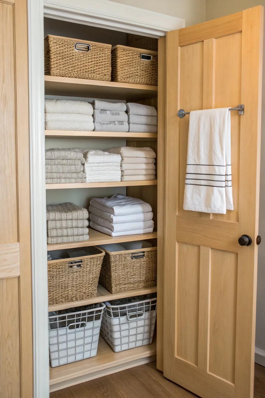 Harnessing door rear space maximizes storage potential.