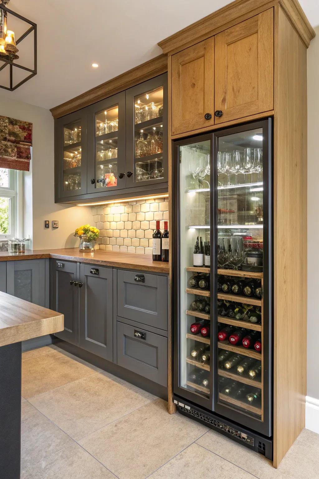 Efficient storage with a wine and liquor rack.