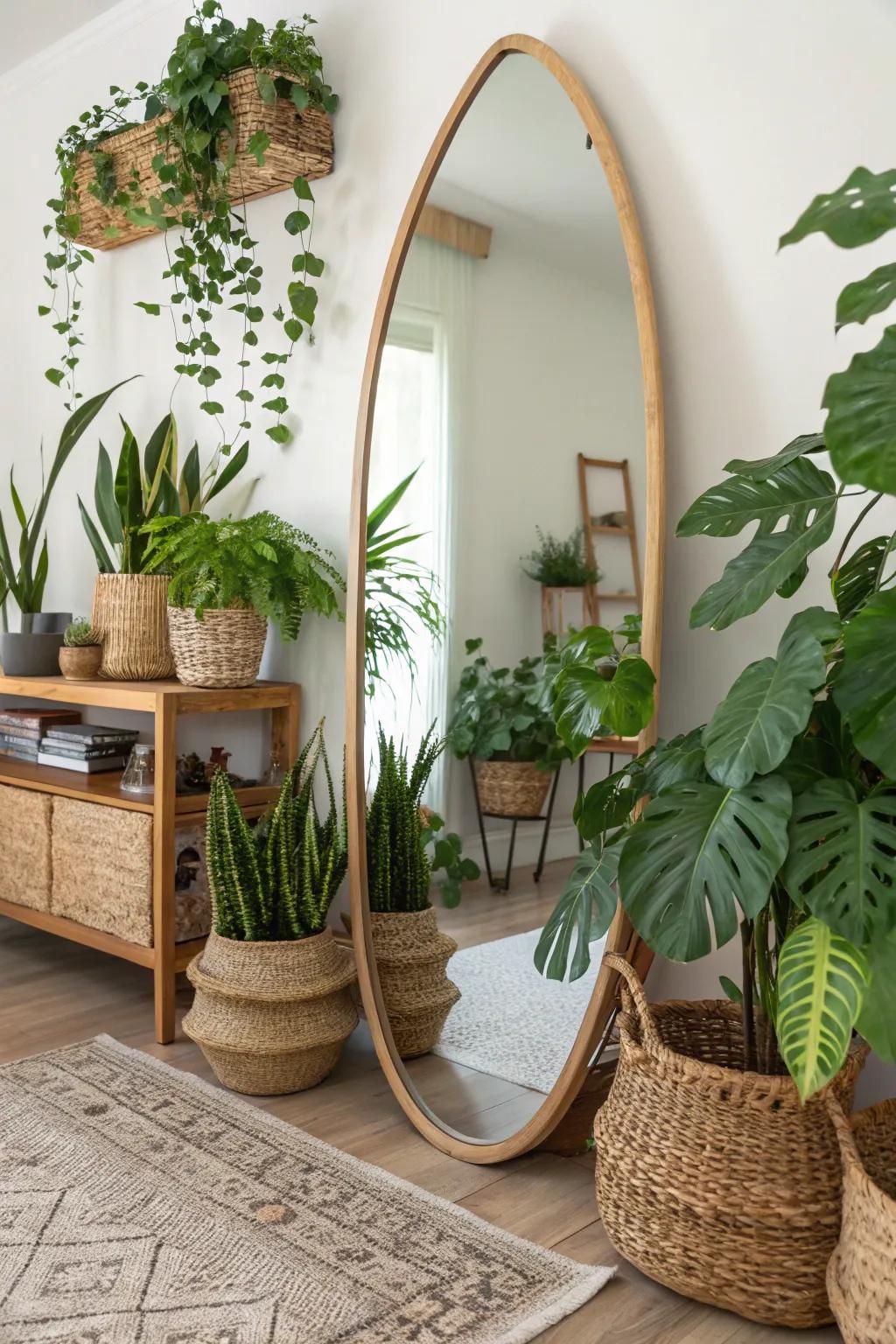 Mirrors with organic shapes bring a calming, natural ambiance.