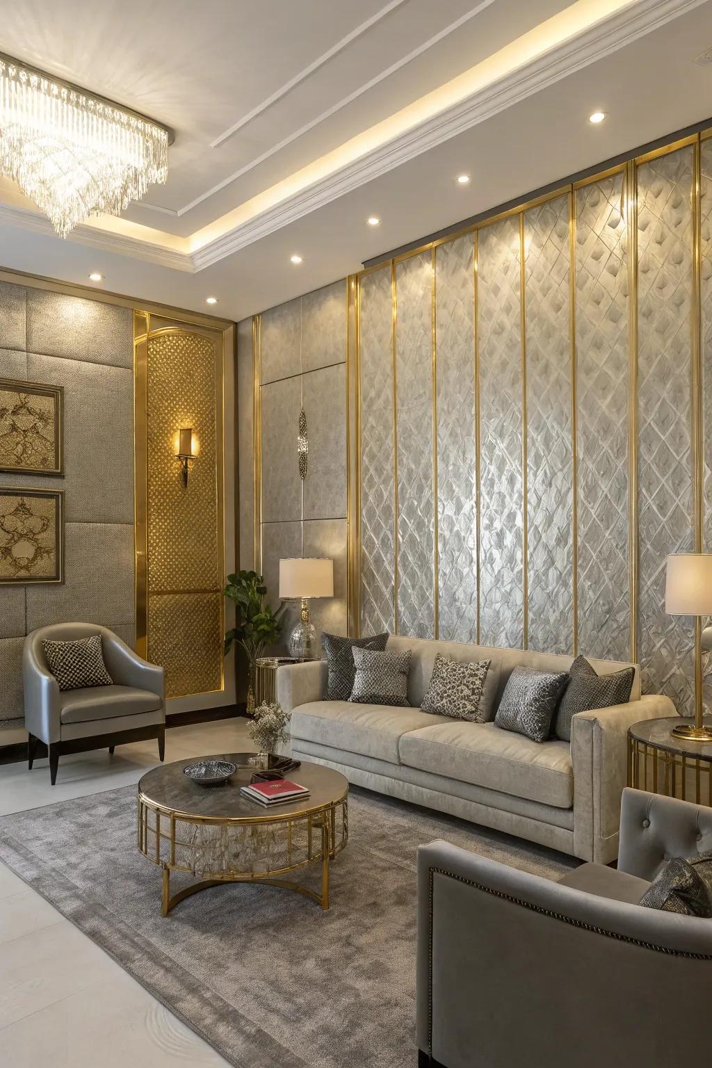 Metallic textures append glamour and contemporary elegance.