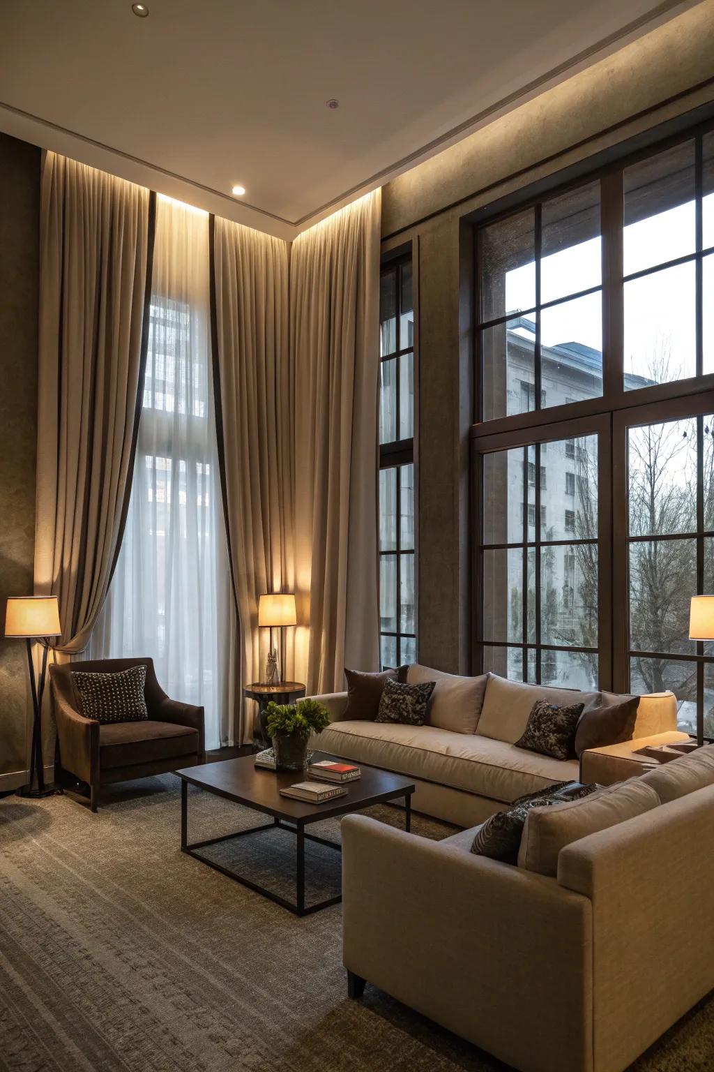 Blackout coverings deliver seclusion and light management.