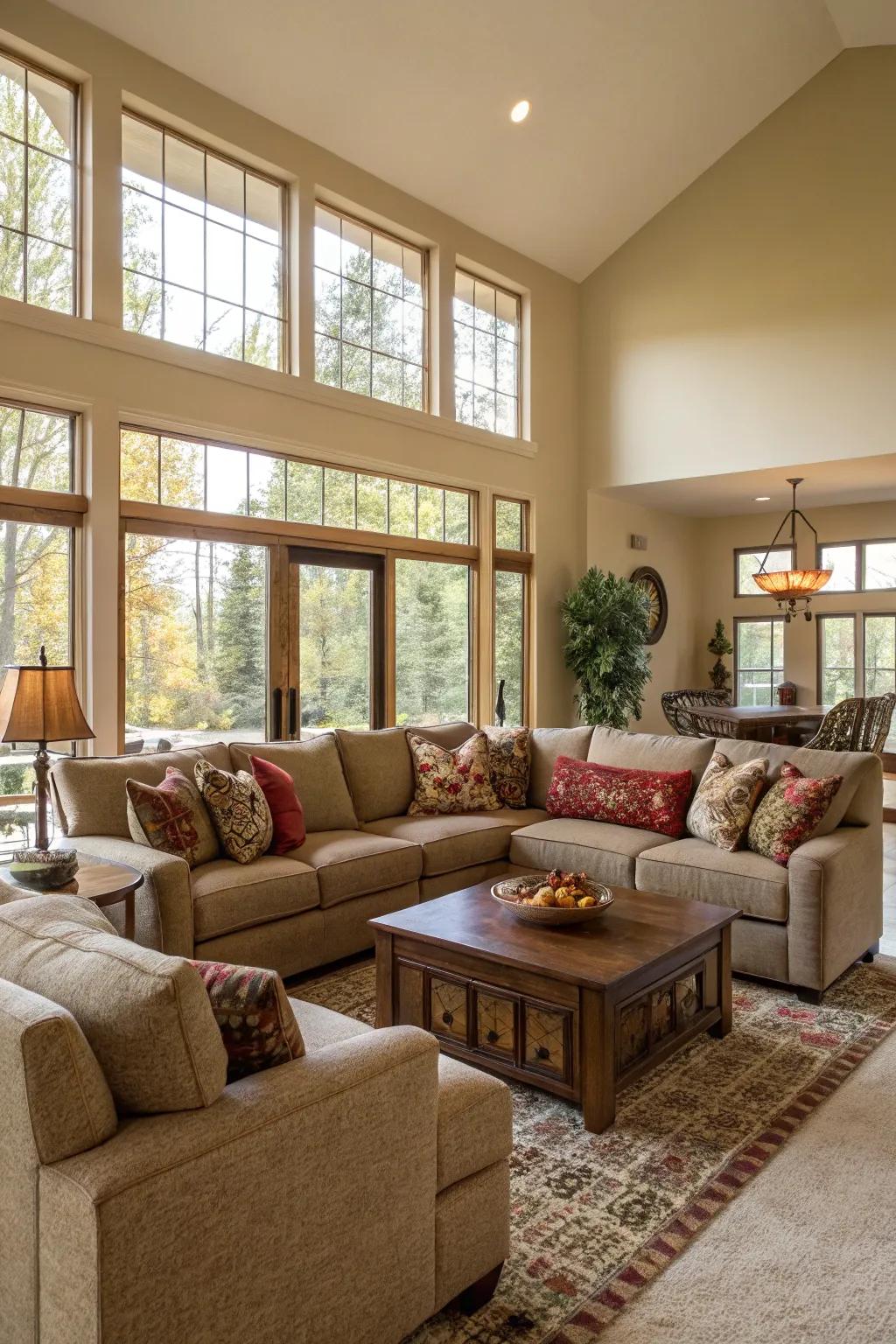 Sectional couches offer versatile seating solutions, perfect for spacious and open-plan living rooms.