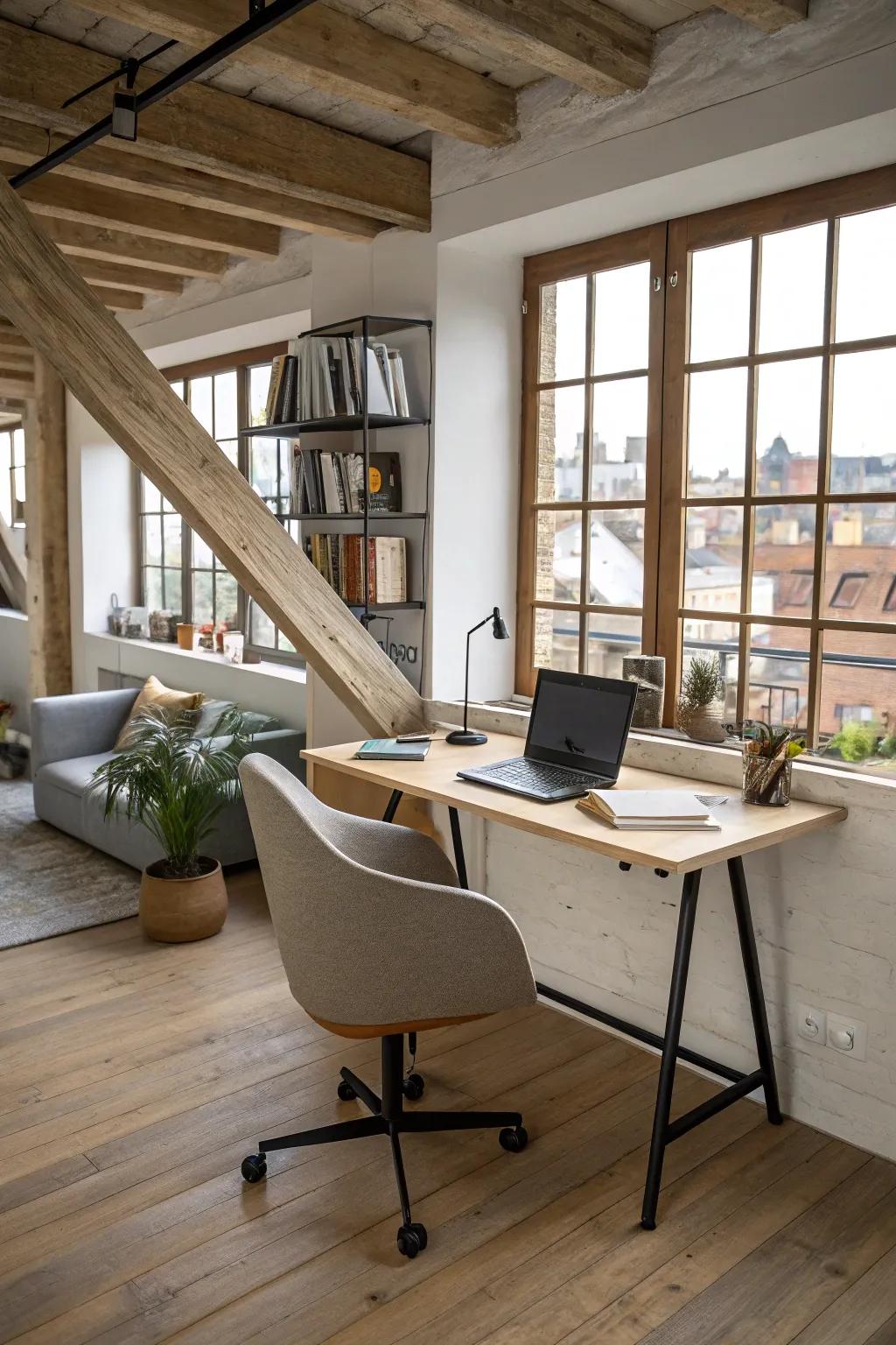 A functional home office fits perfectly in a loft.