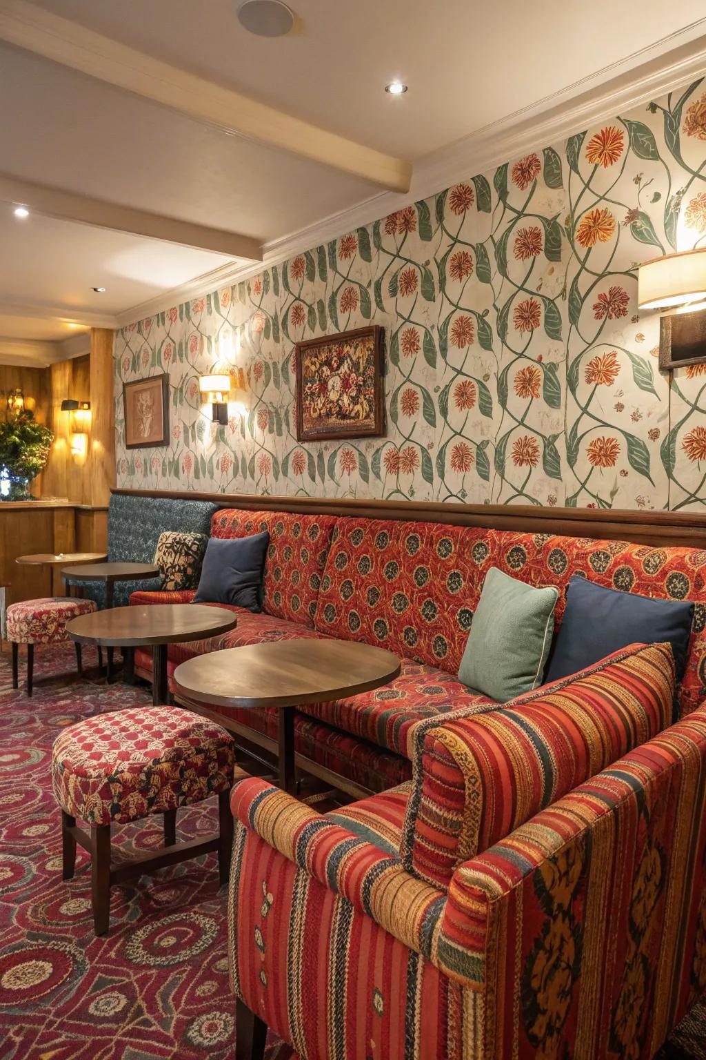 Strong patterns infuse dynamism and thrill into the lounge.