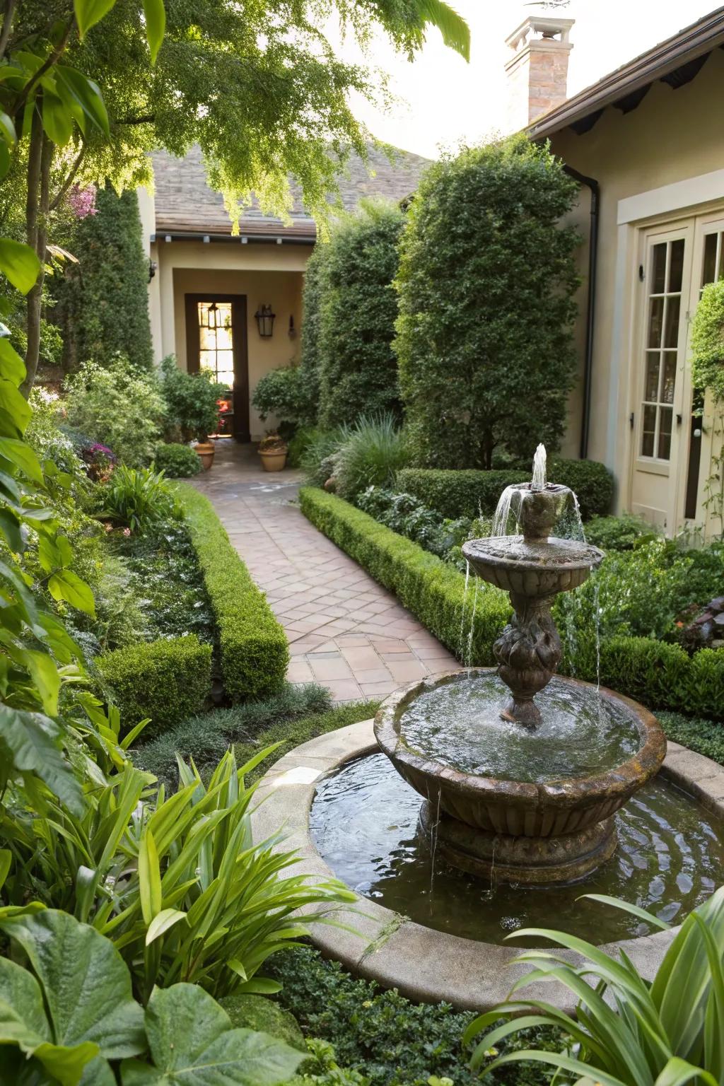 Water features add peace.