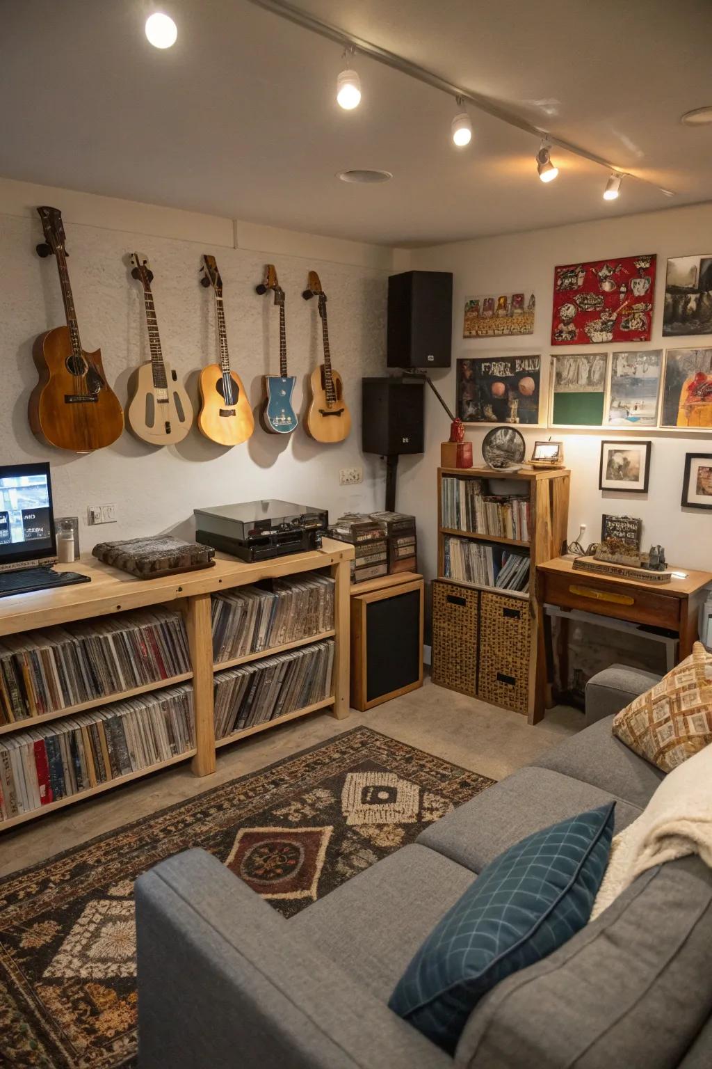 A personalized hobby spot amplifies usefulness in the man cave.