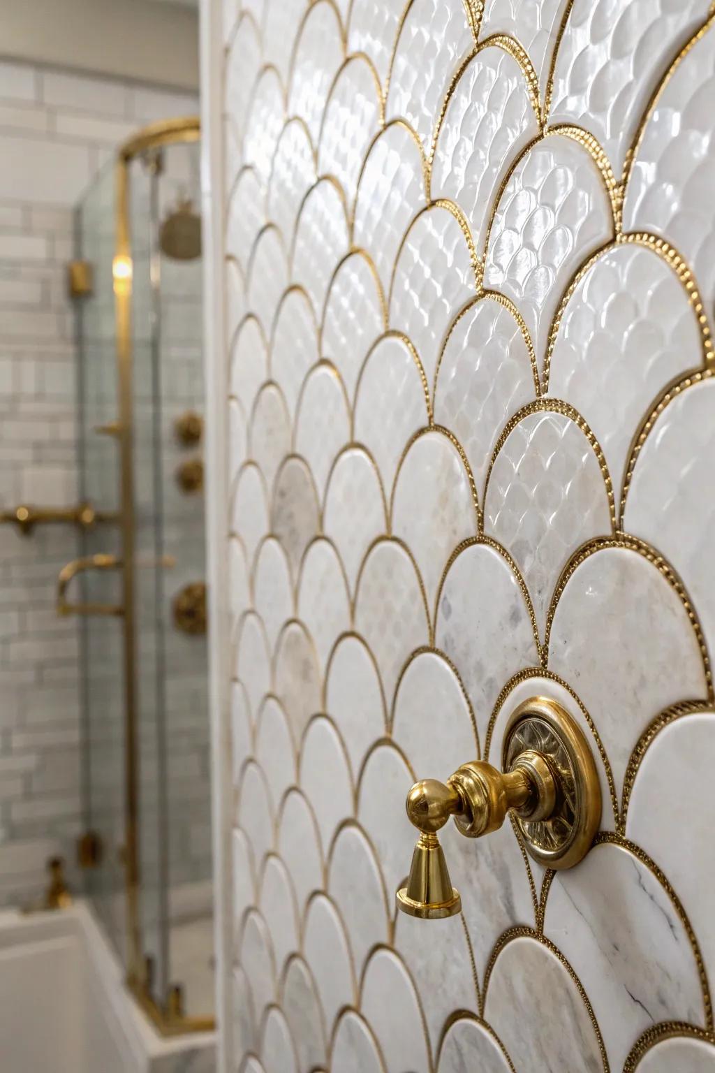 Scallop slabs infuse a playful allure upon your bathing enclosure.