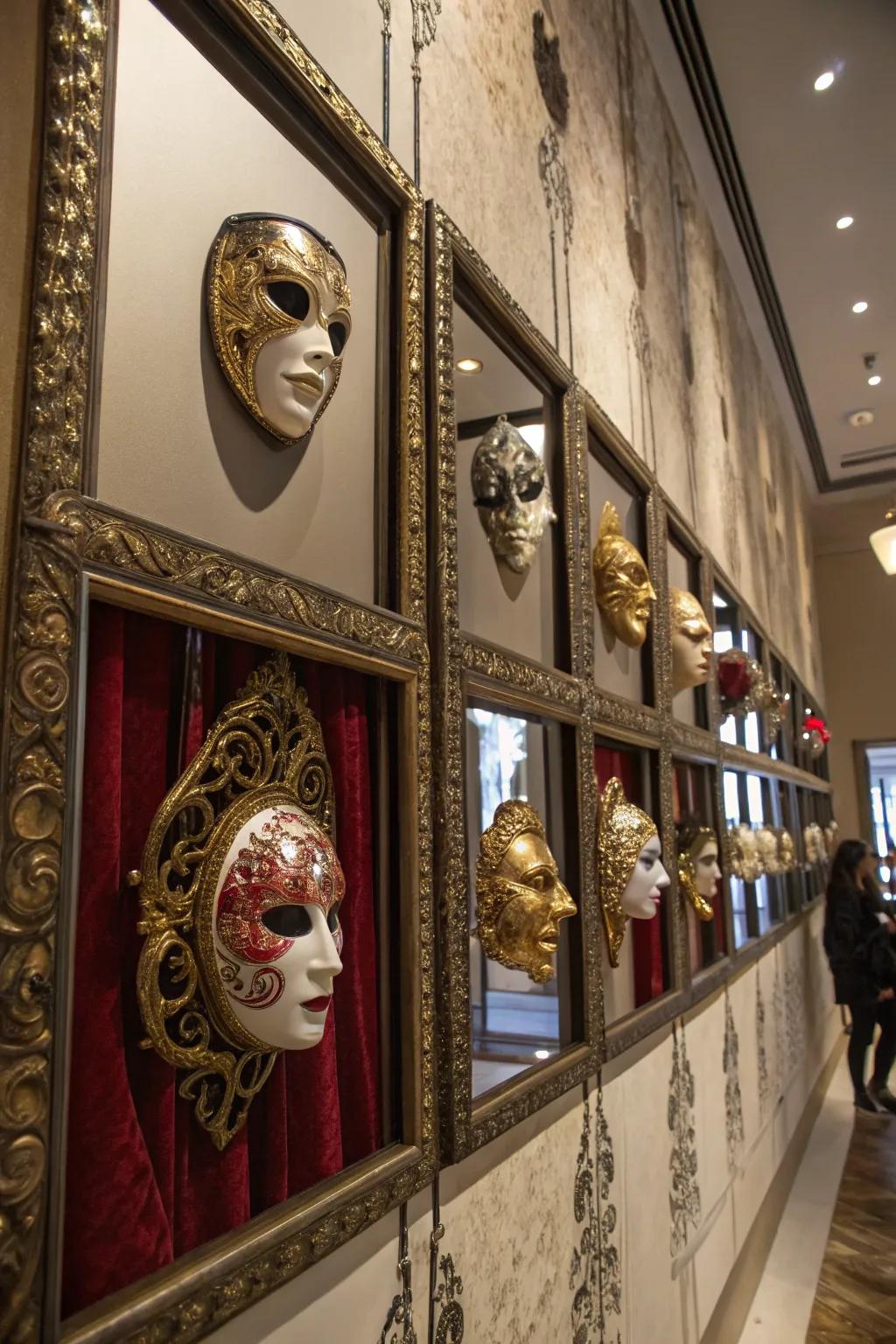 Mirrored backdrops enhance the visual impact of these masks.