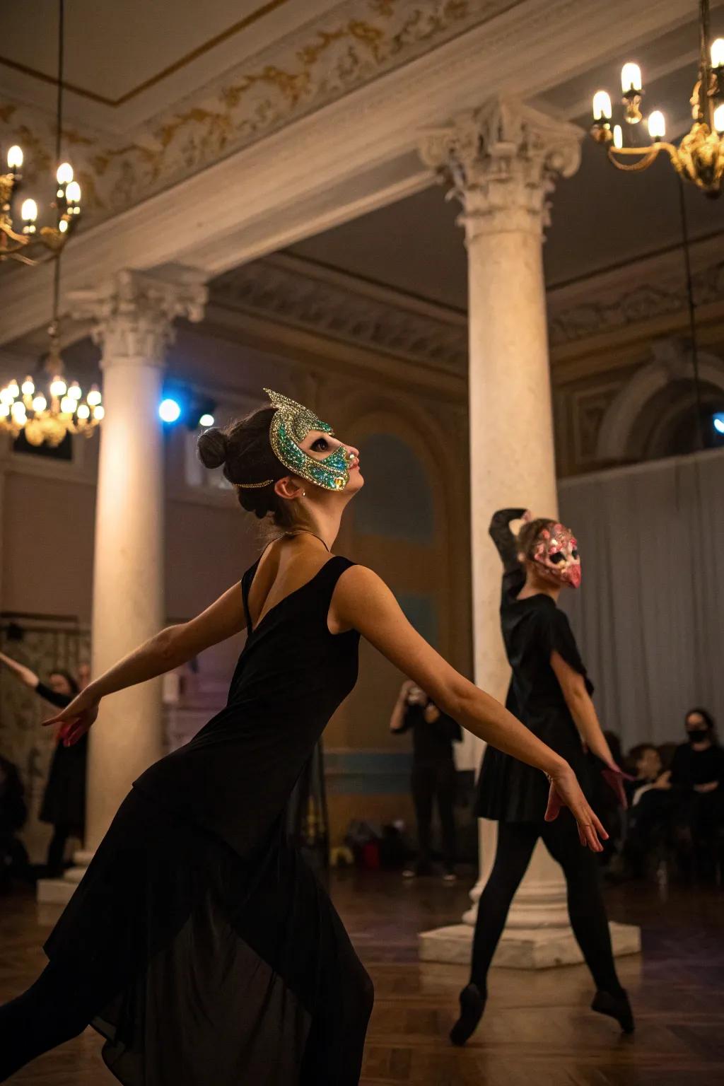 An elegant masquerade dance that fascinates the crowd.