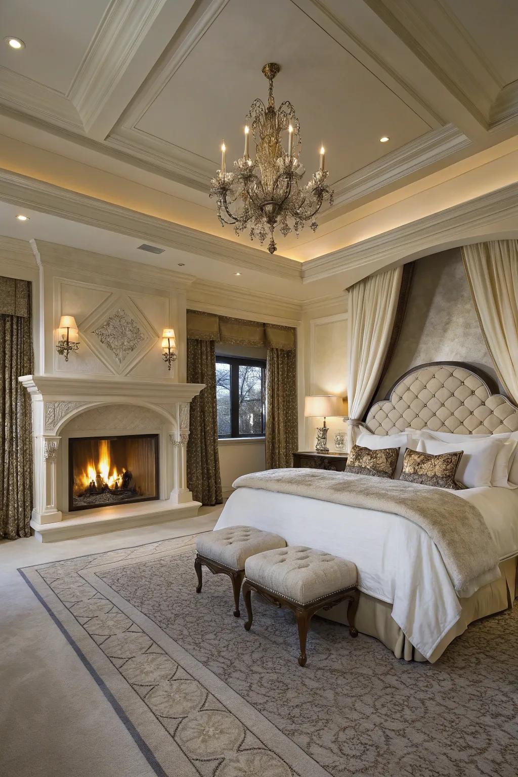 Twin hearths craft a stunning symmetrical harmony.