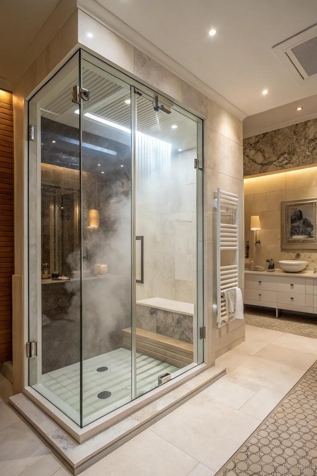 Steam features add a spa-like experience to your master shower.
