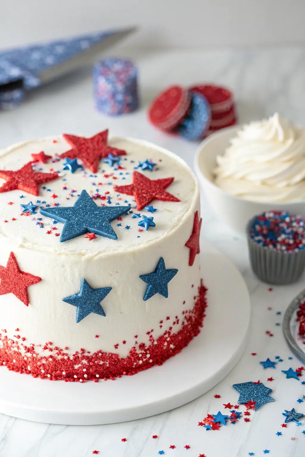 Glittering stars add a touch of glam to this festive cake.