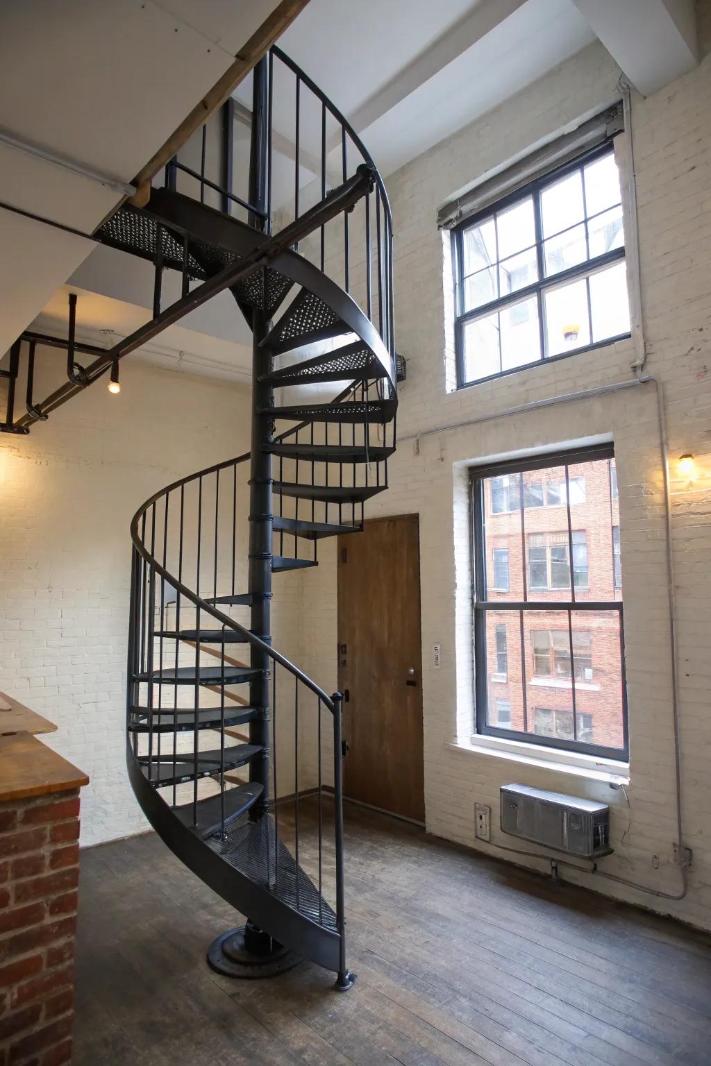 Save space elegantly with a space-saving spiral staircase.