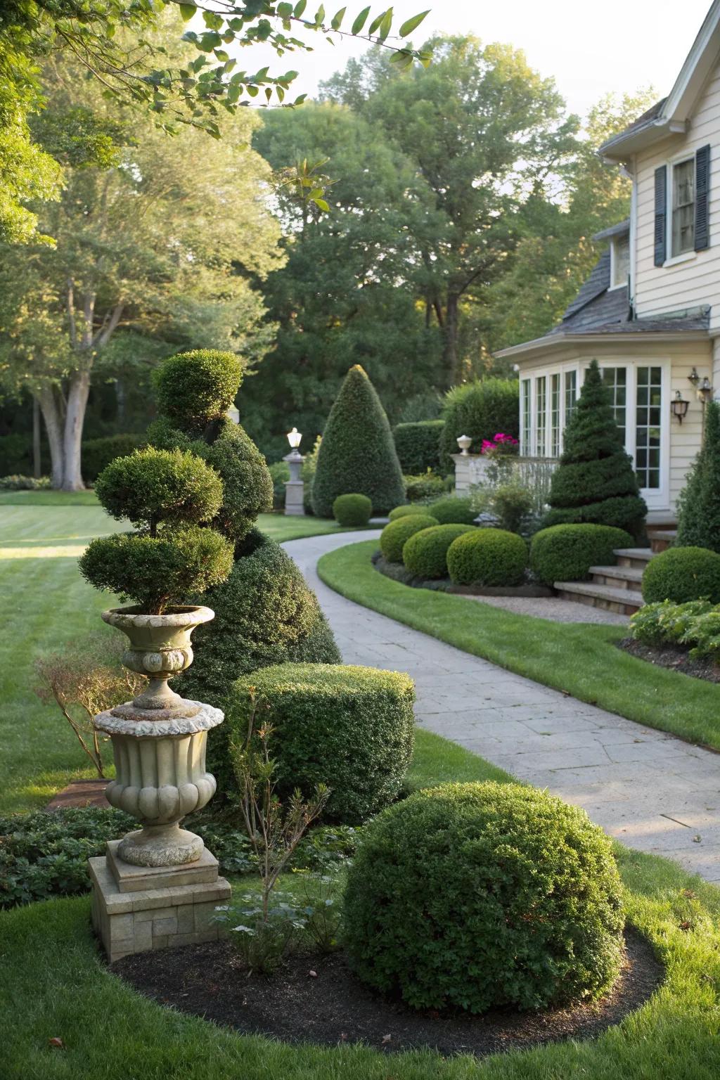 Sculptural shrubs add modern structure and style.