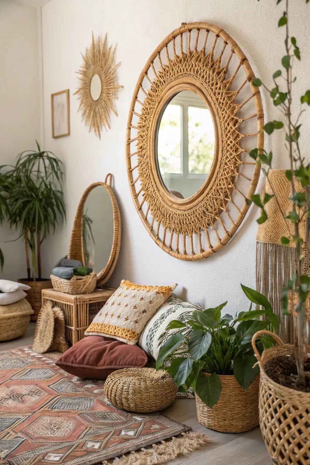 Rattan glasses introduce a natural, textured component to areas.