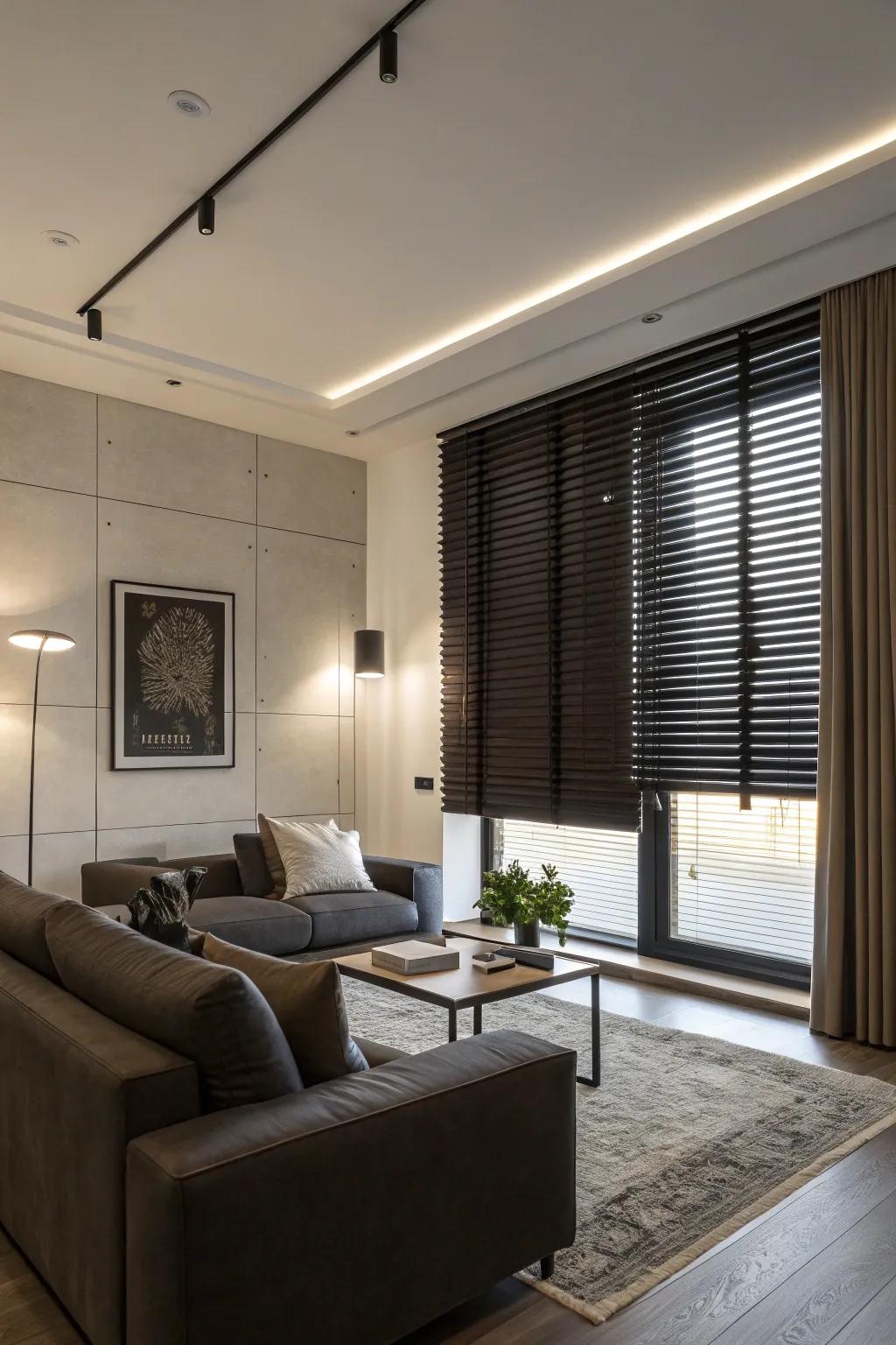ShadowLine dark blinds add a dramatic contrast.
