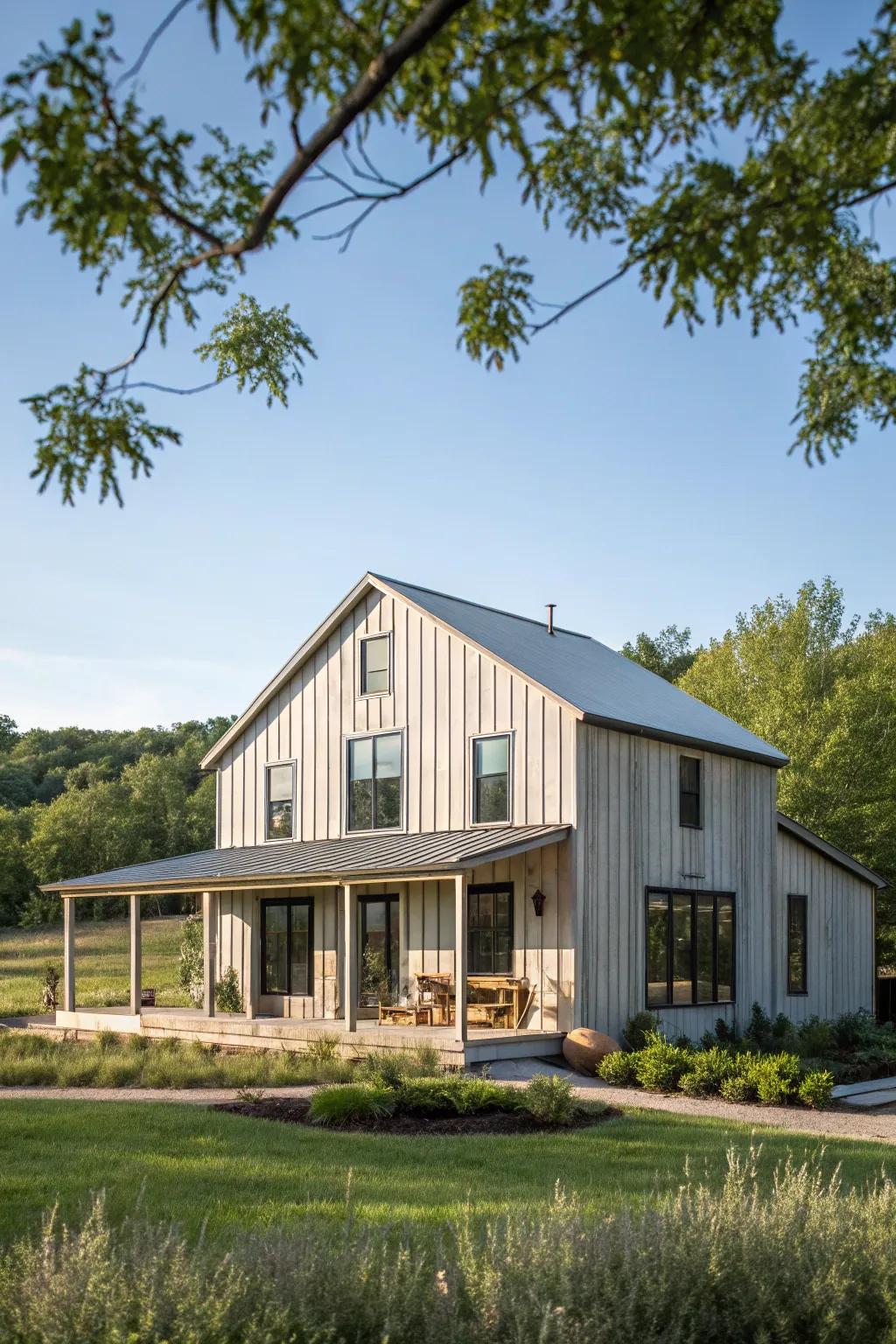 Vertical grace: Siding increases farmhouse height.