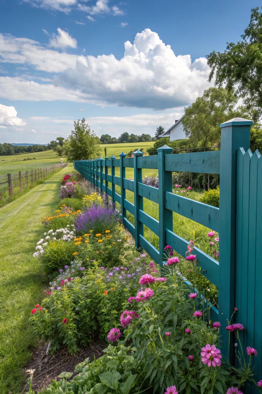 A bold color pop transforms this modern farmhouse fence into a striking feature.