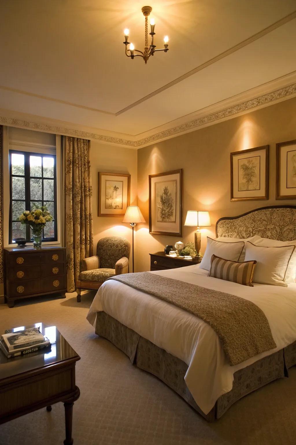 Gentle lighting enhances the relaxing and warm ambiance.