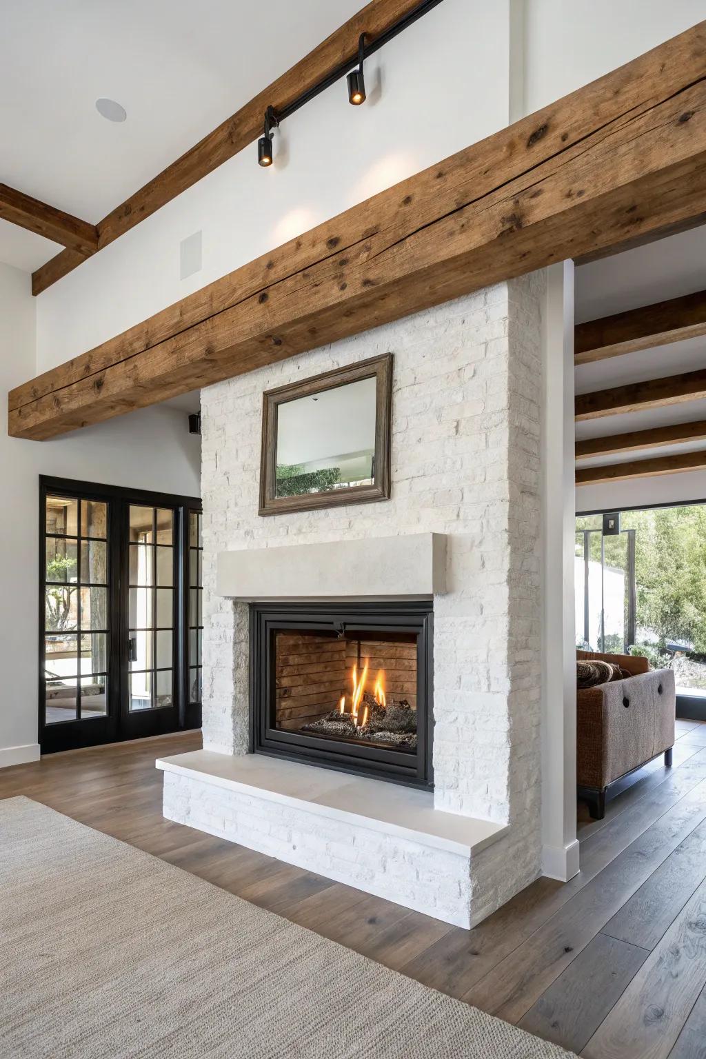 A blend of rustic and contemporary styles with a gas fireplace.