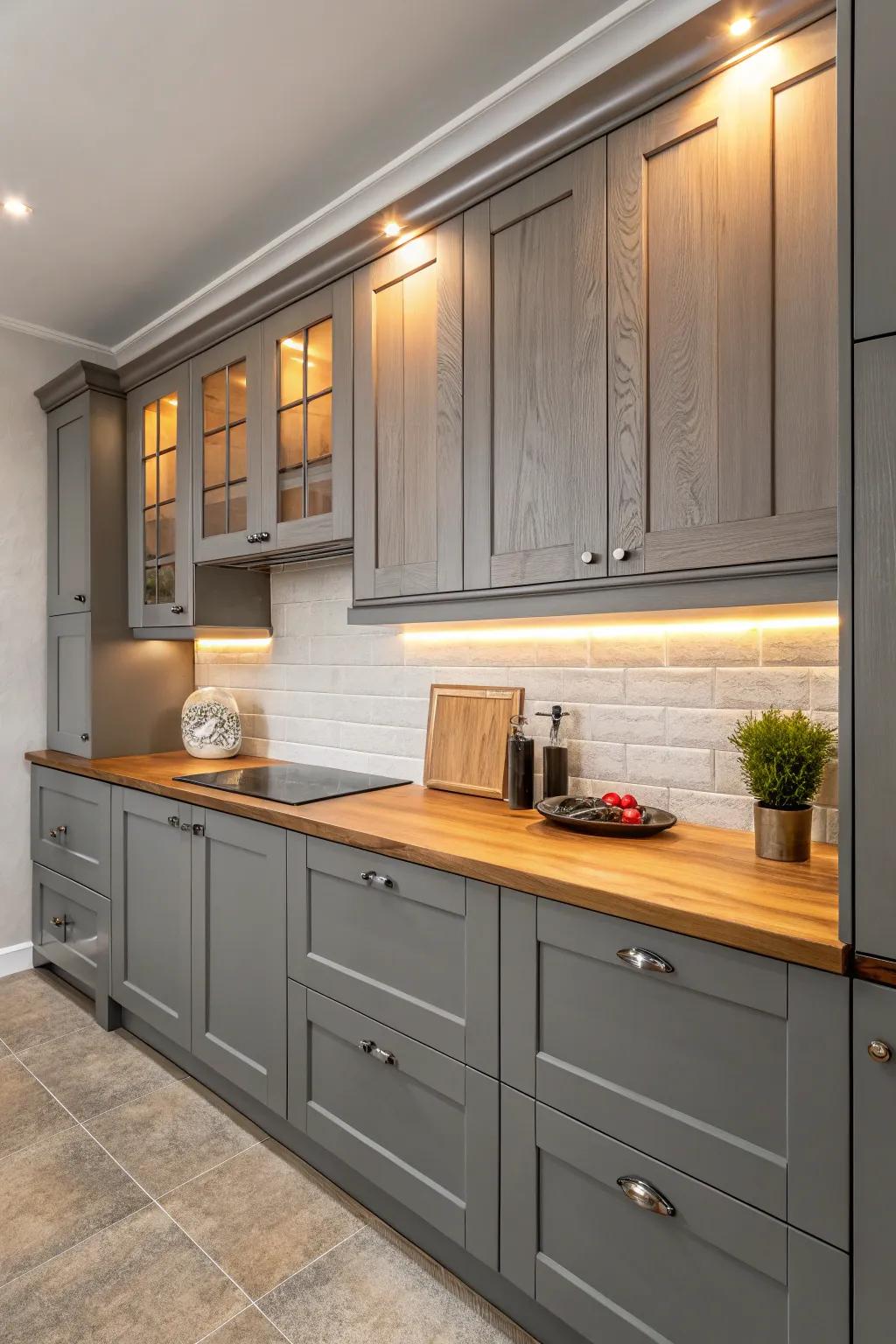 Add country charm using wooden countertops.
