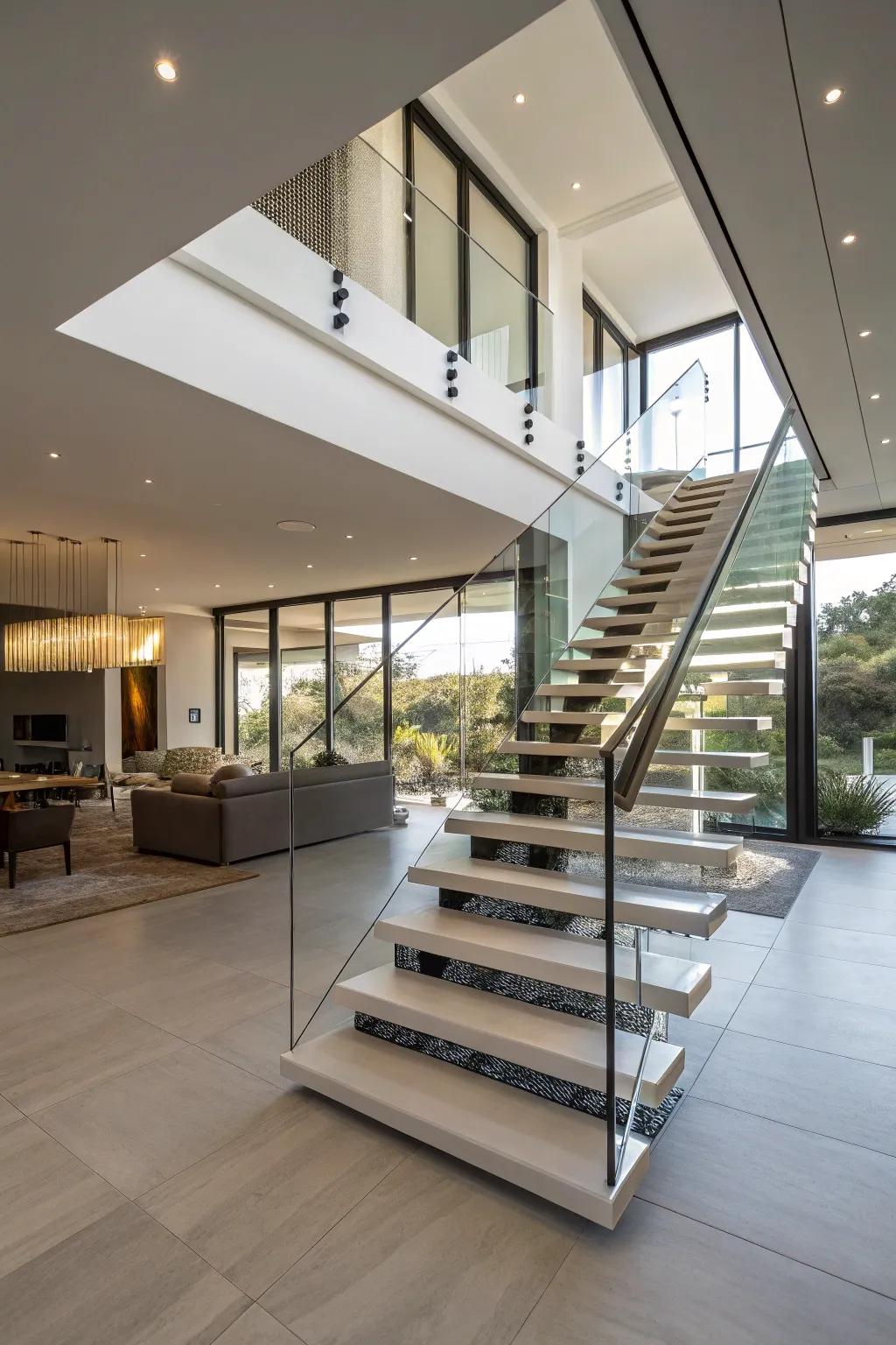 Suspended stairways provide a blend of beauty and modernity.