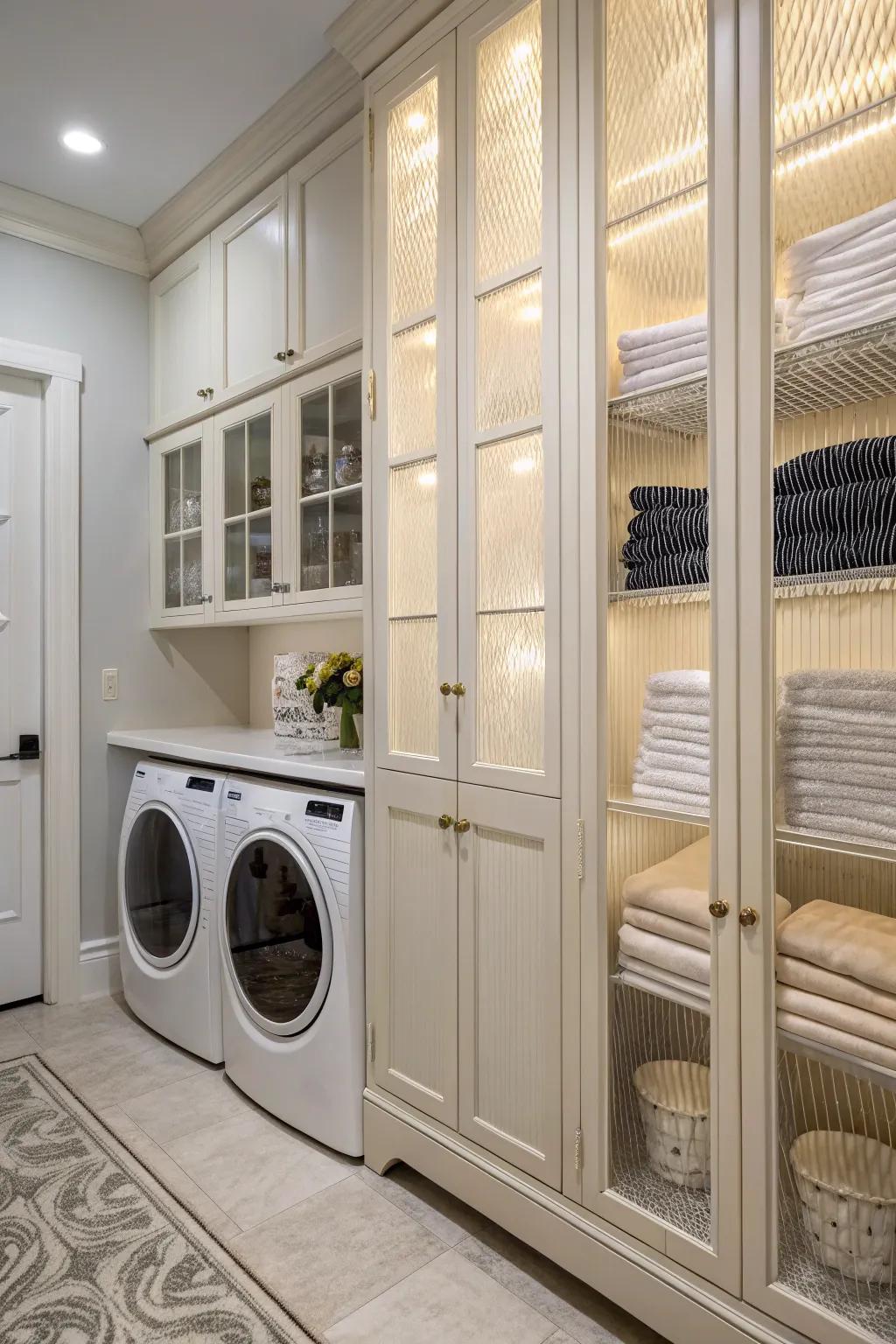 Fluted glass adds style and conceals clutter.