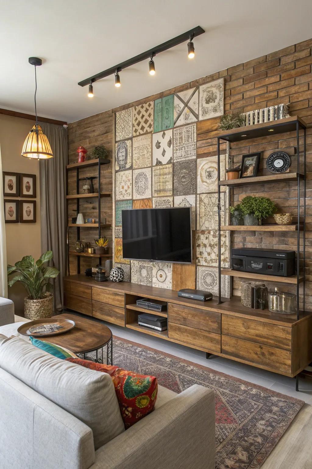 An eclectic fusion of substances evokes a spirited and vivid media wall.