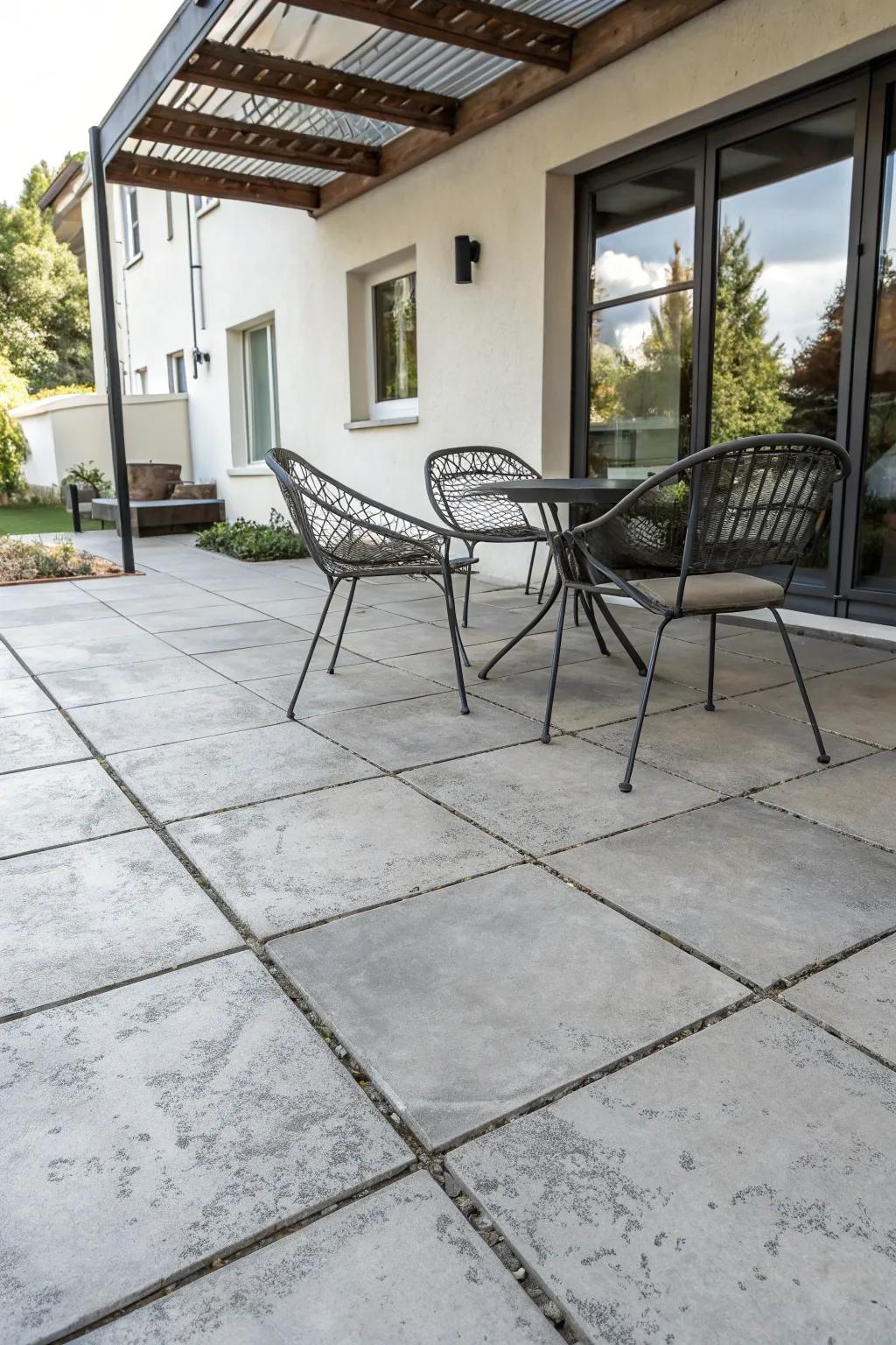 Cement-look ground covers provide an industrial chic aesthetic.