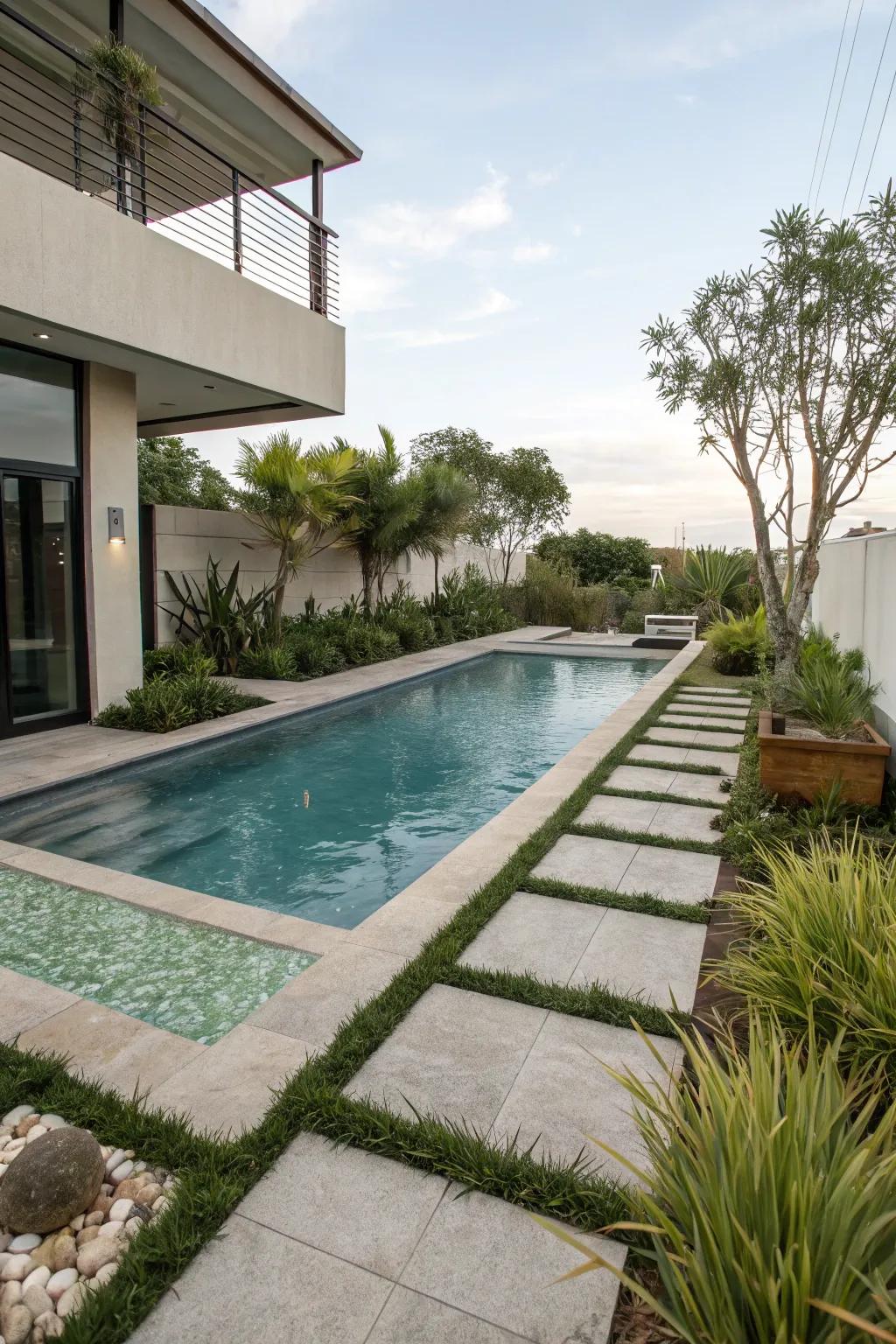 Smooth angles soften the pool's look.