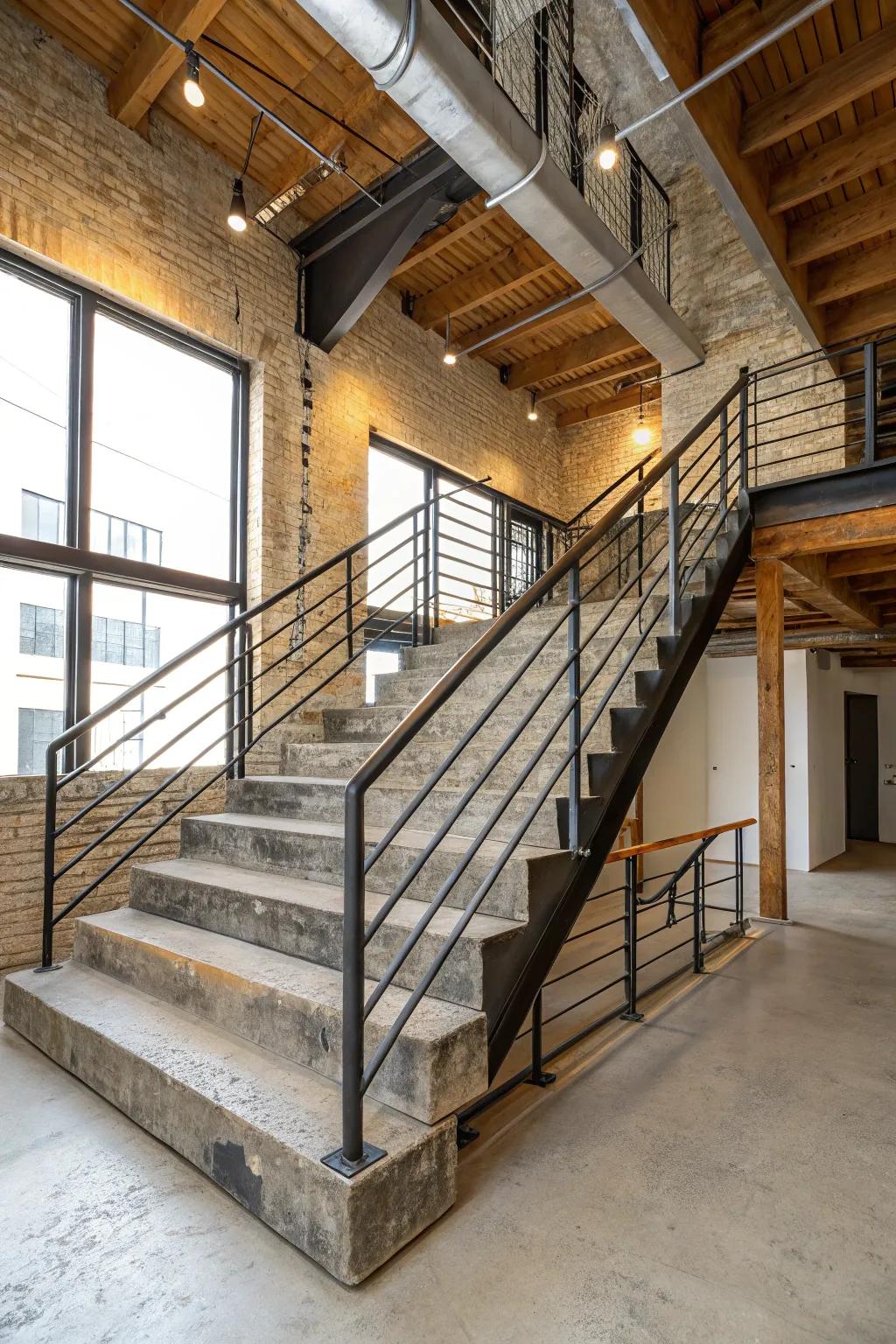 Urban chic staircases merge raw materials with cultivated design.