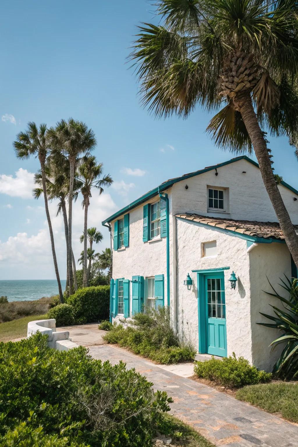 Stucco house showcasing revitalizing emerald touches.