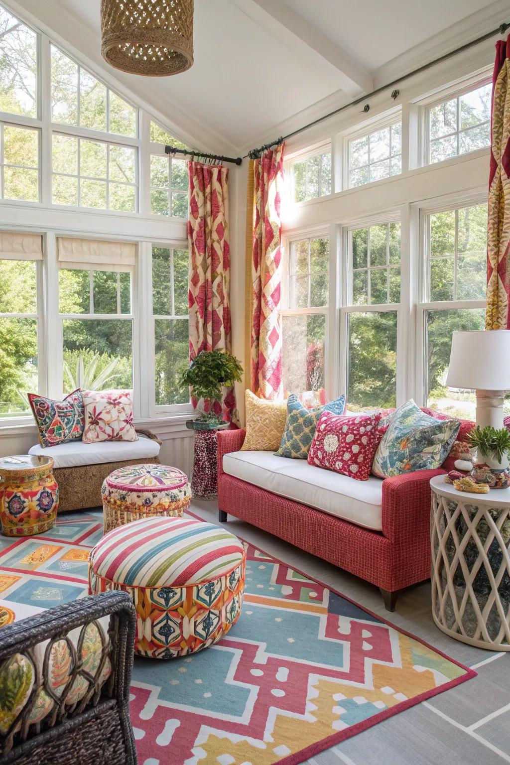 Dramatic designs bring a dynamic feel to this modern sunroom.