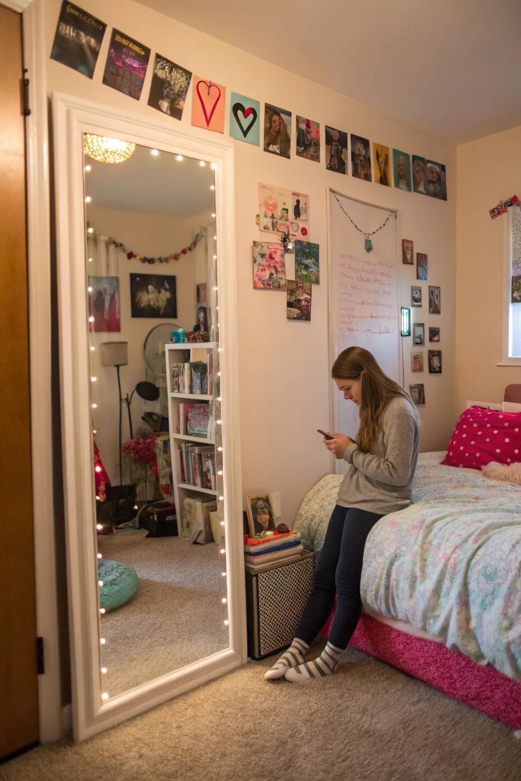 Mirrors amplify both area and light in a compact room.
