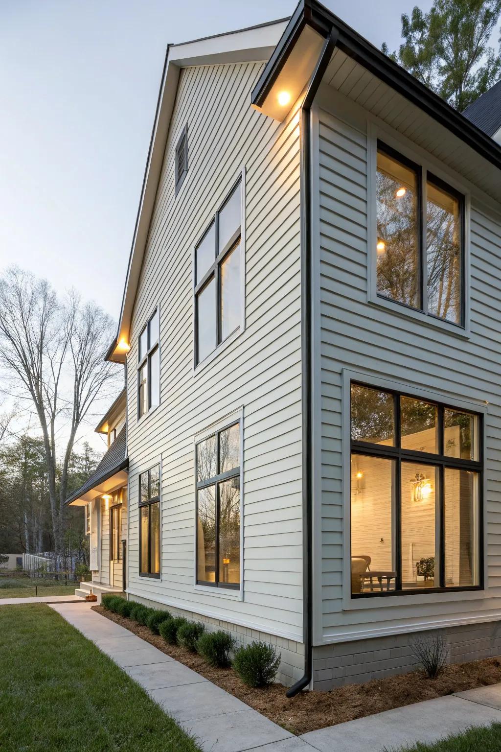 Elegant window framing with vertical siding