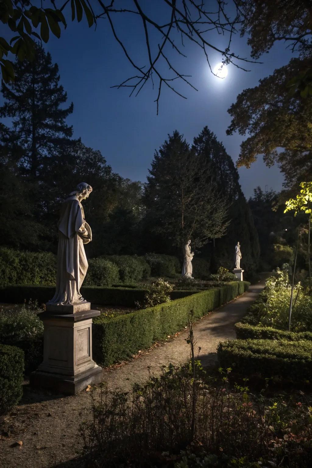 Garden statues add personality and surprise.