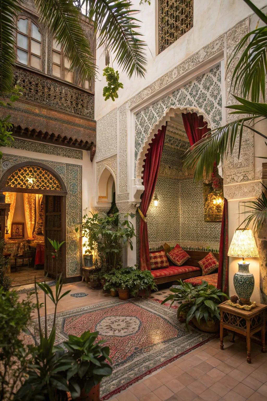 Exotic florals infuse life and freshness into Marrakech interiors.