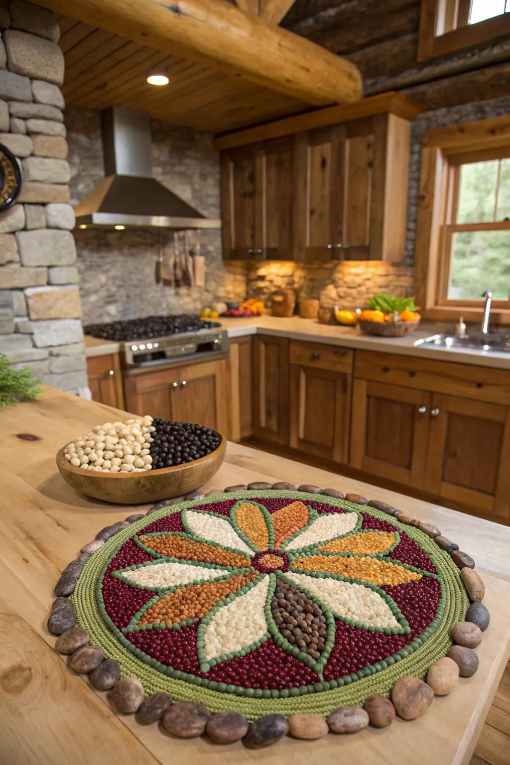 Legumes and seeds present an unaltered, earthy structure to mosaics.
