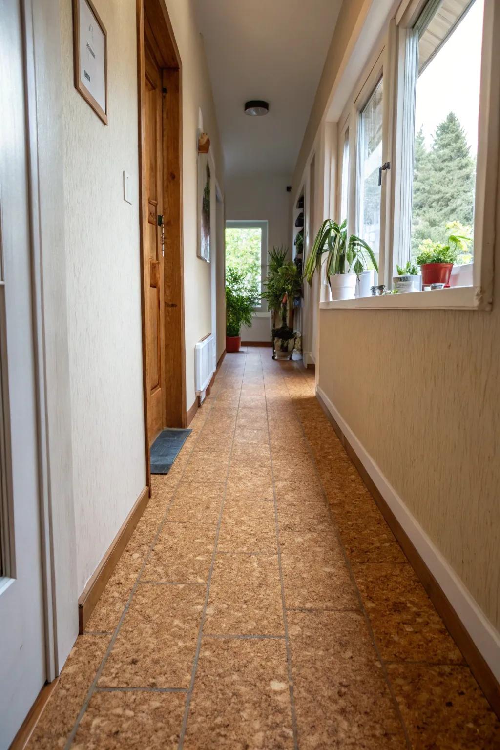 Wood shavings flooring provides a gentle and eco-friendly choice for slim hallways.