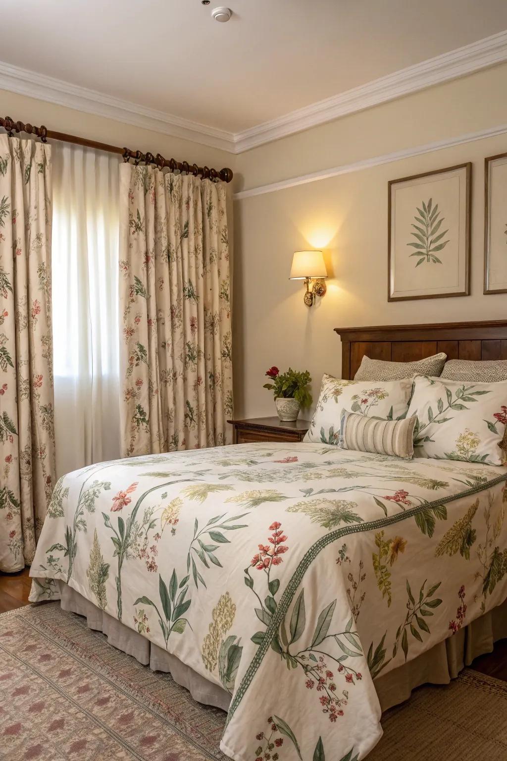Botanical patterns fill the interior with an aura of a garden.