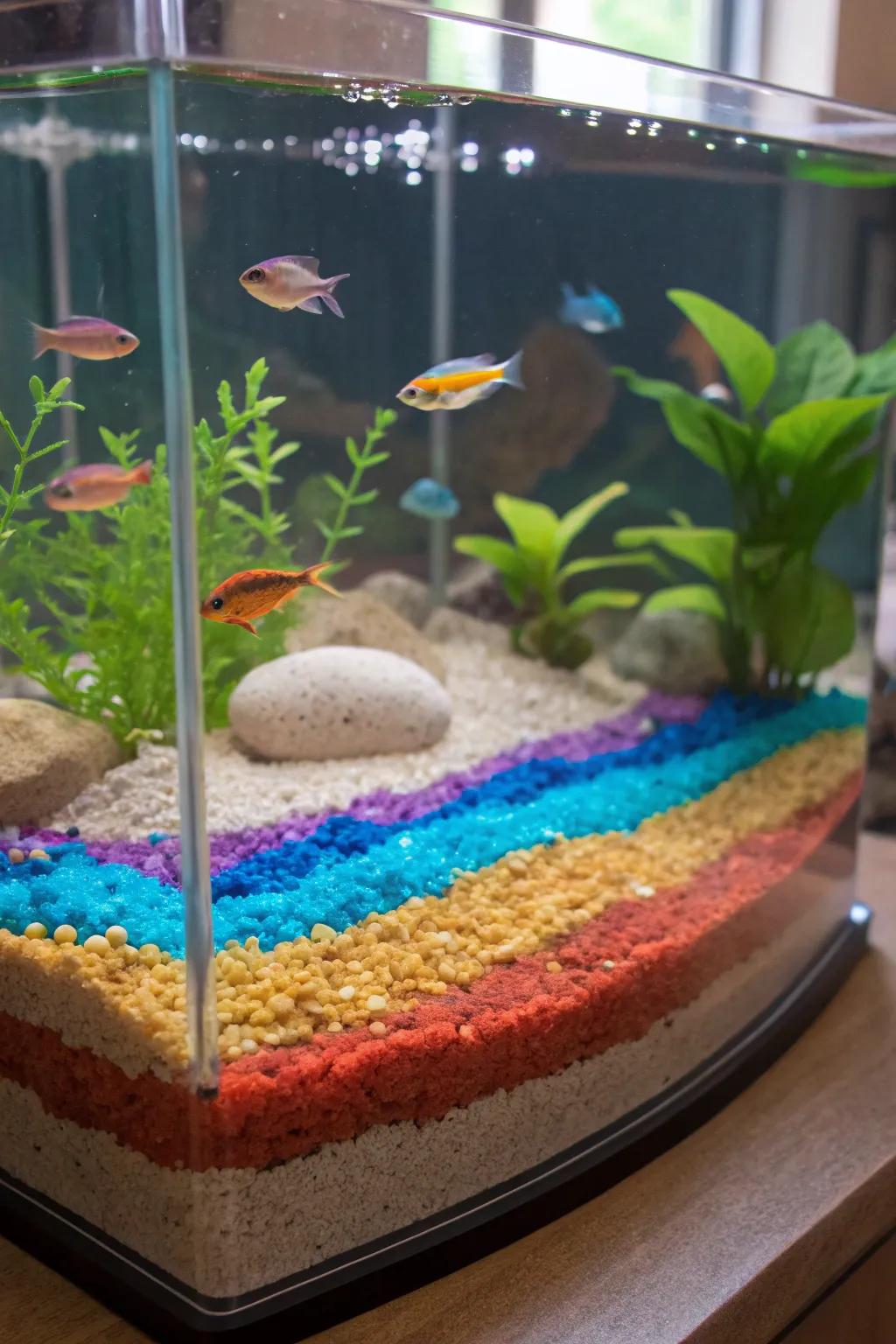 Stratified underlays append depth and dimension to this vibrant tank.