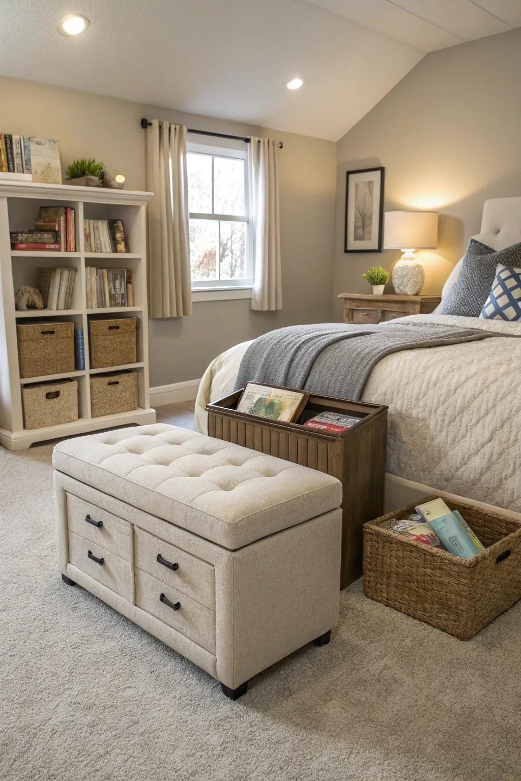 Multifunctional furniture maximizes space and efficiency.