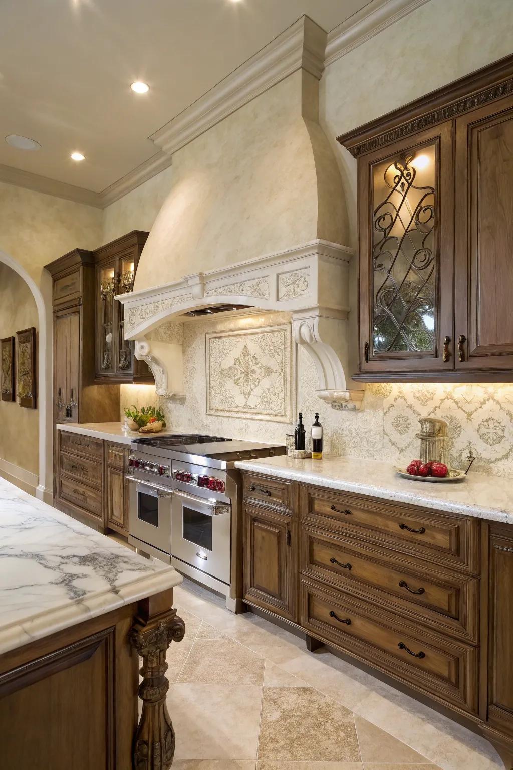 Stucco Veneziano backsplashes give kitchens a sophisticated and artistic appeal.