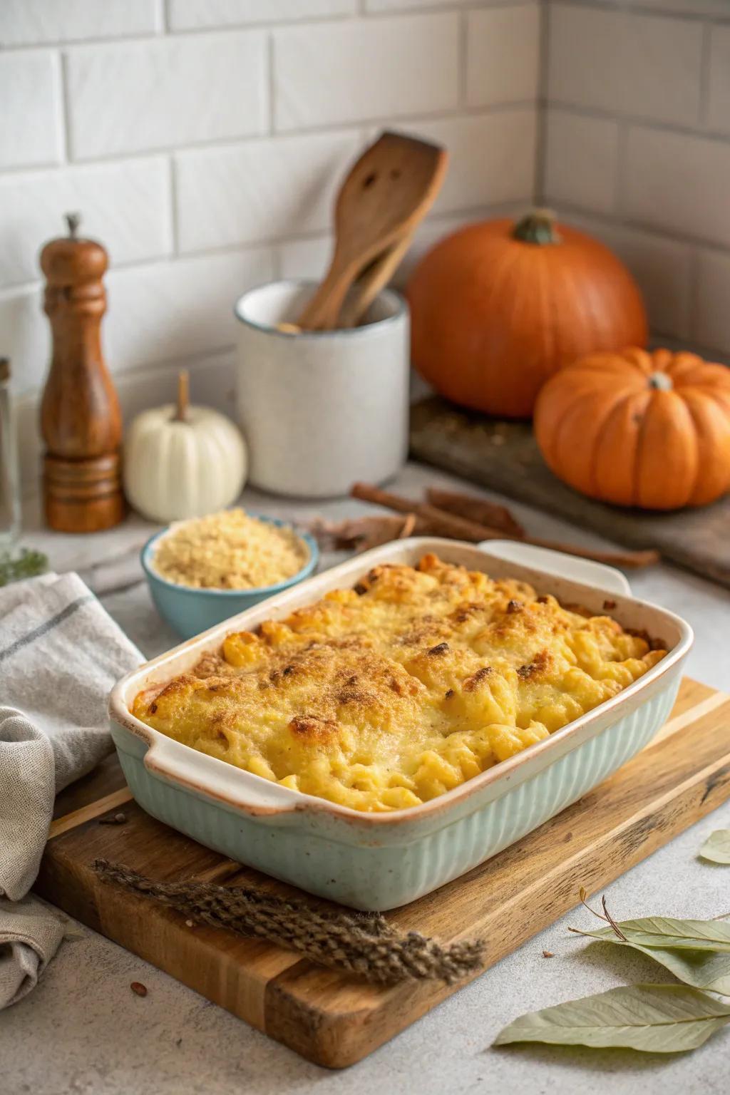 Pumpkin mac and cheese: A creamy seasonal indulgence.