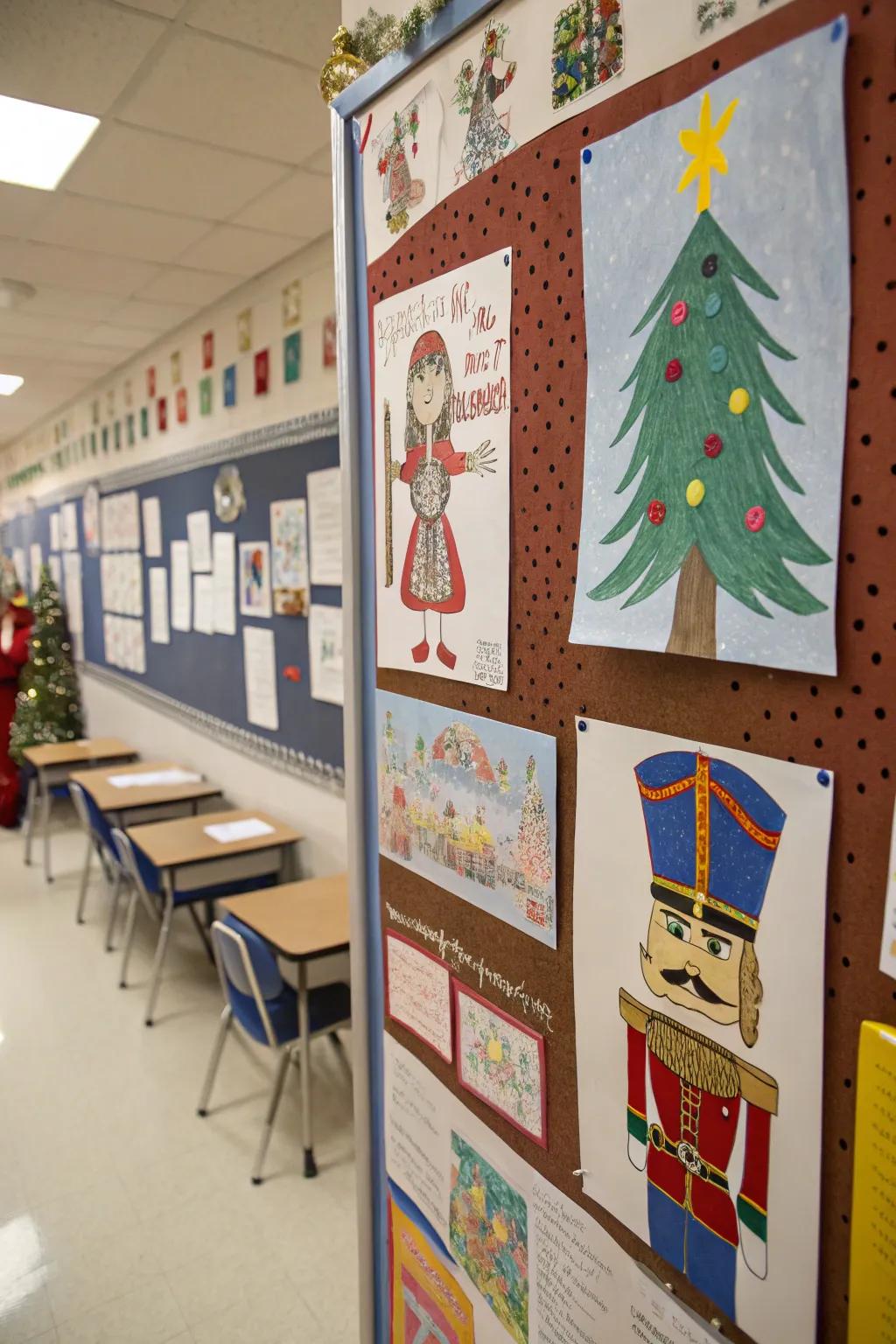 Student art contributions enrich the Nutcracker board.
