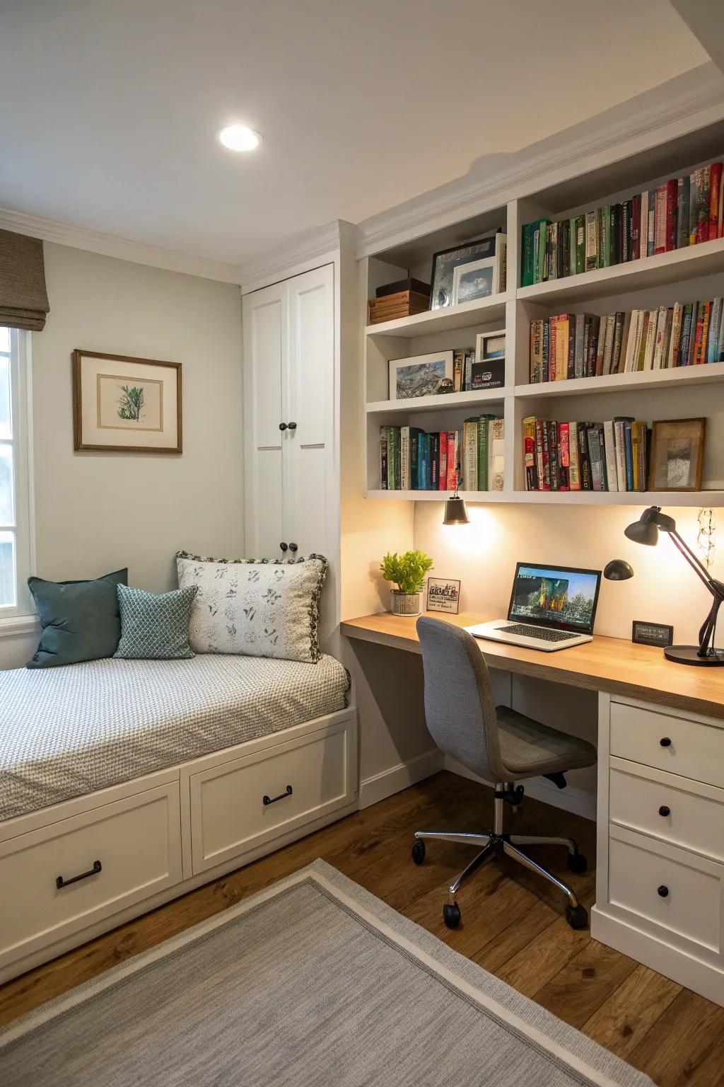 A compact daybed is ideal for small office spaces.