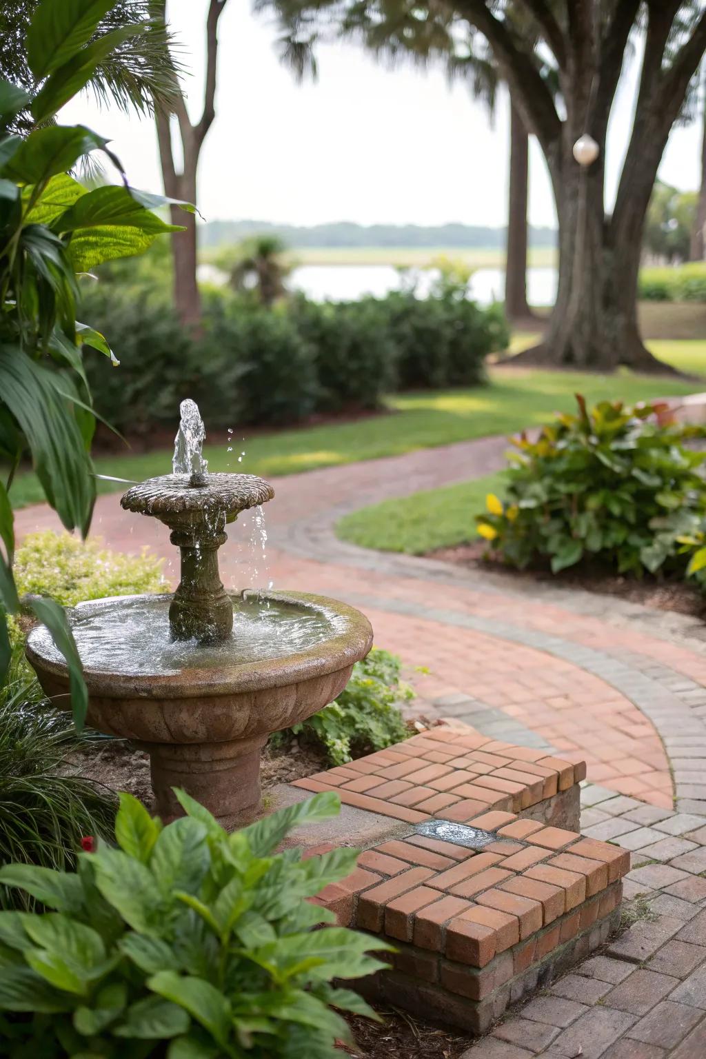 A liquid accent contributes tranquility to the patio setting