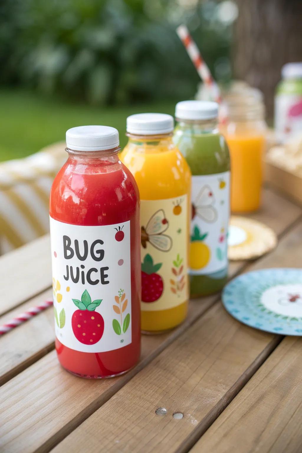 Insect nectar station, a presentation of diverse fruity nectars.