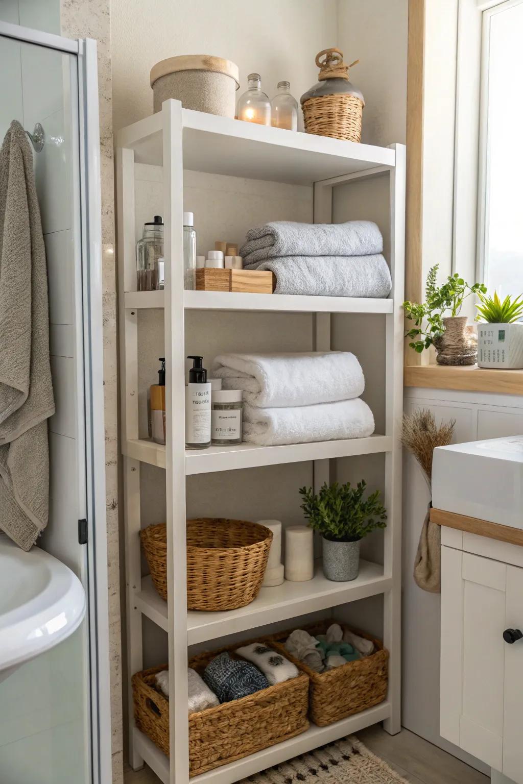 Adjustable shelves deliver customizable storage solutions.