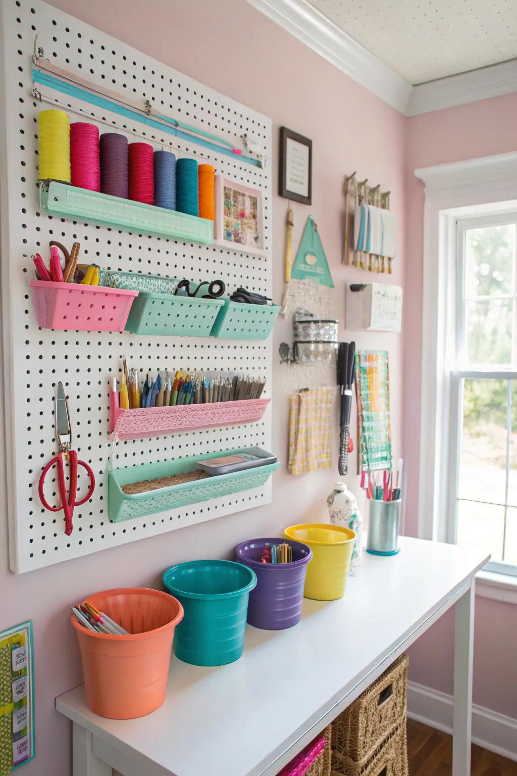 Pegboards furnish adaptable storage solutions.
